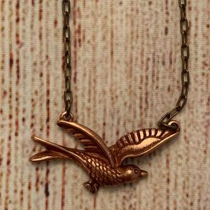 Rose Gold -tone bird aged brass necklace 18”